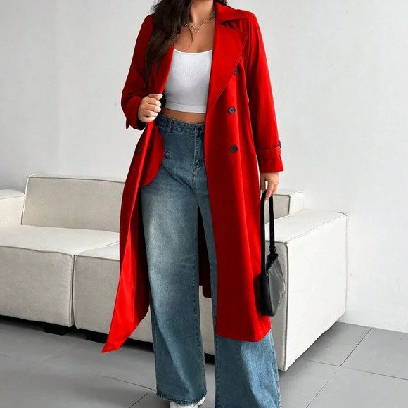 Red Casual Women's Plus Size Loose Wind Jacket - Picture 7 of 7